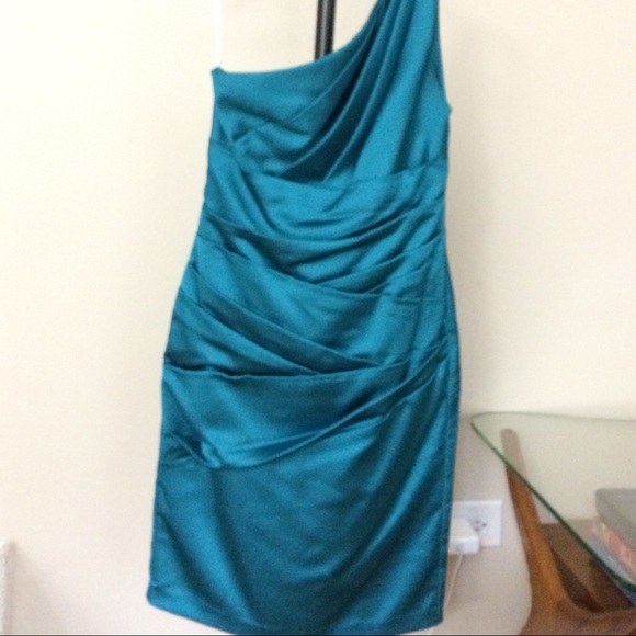 Teal, satin, one shoulder Bridesmaid dress! - Picture 2 of 2